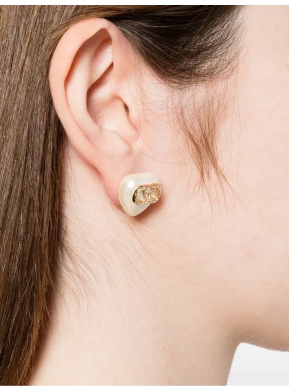 Valentino Garavani Ivory Heart Logo Crystal Stud Earrings - Picture 2 of 7